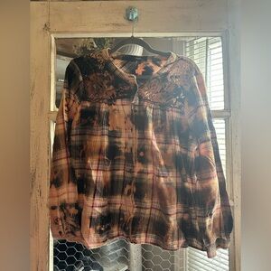 A99 Angels | Plaid Shirt in Brown and Orange Bleach Dye